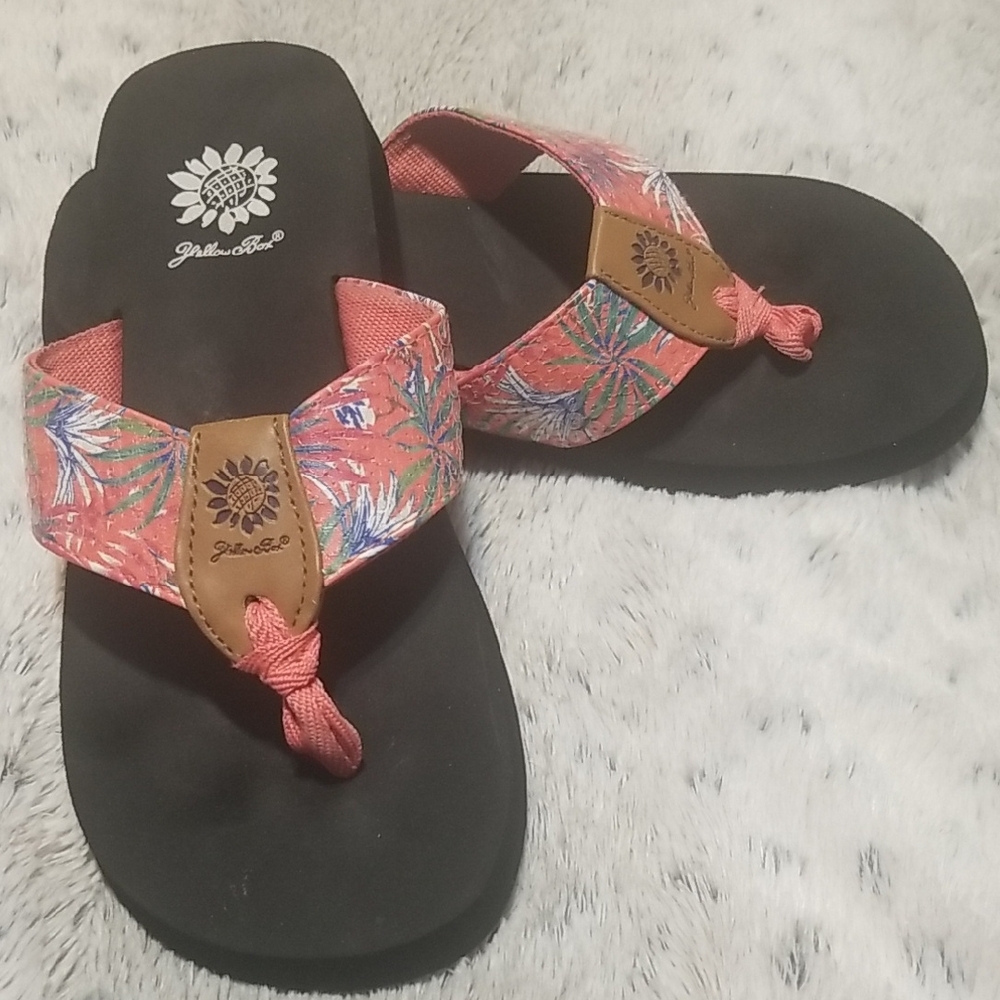 Yellow Box Coral Tropical Print Flip Flop Sandals